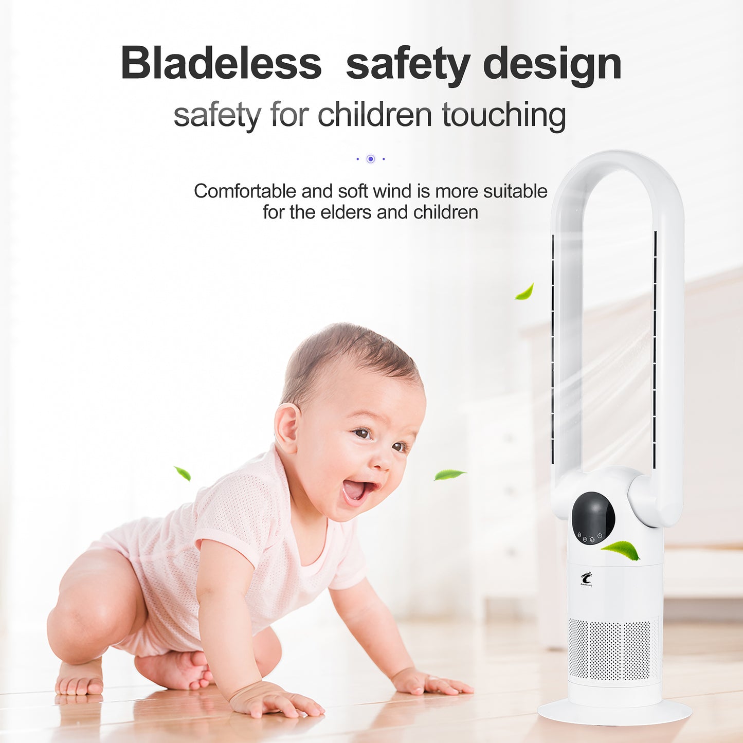 Ocean Loong Bladeless Tower Fan with Air Purifier 120° Oscillating - Quiet Cooling Fan for Bedroom Home Office - 9 Speeds 9Hs Timer Remote Control - 39inch AC68P White