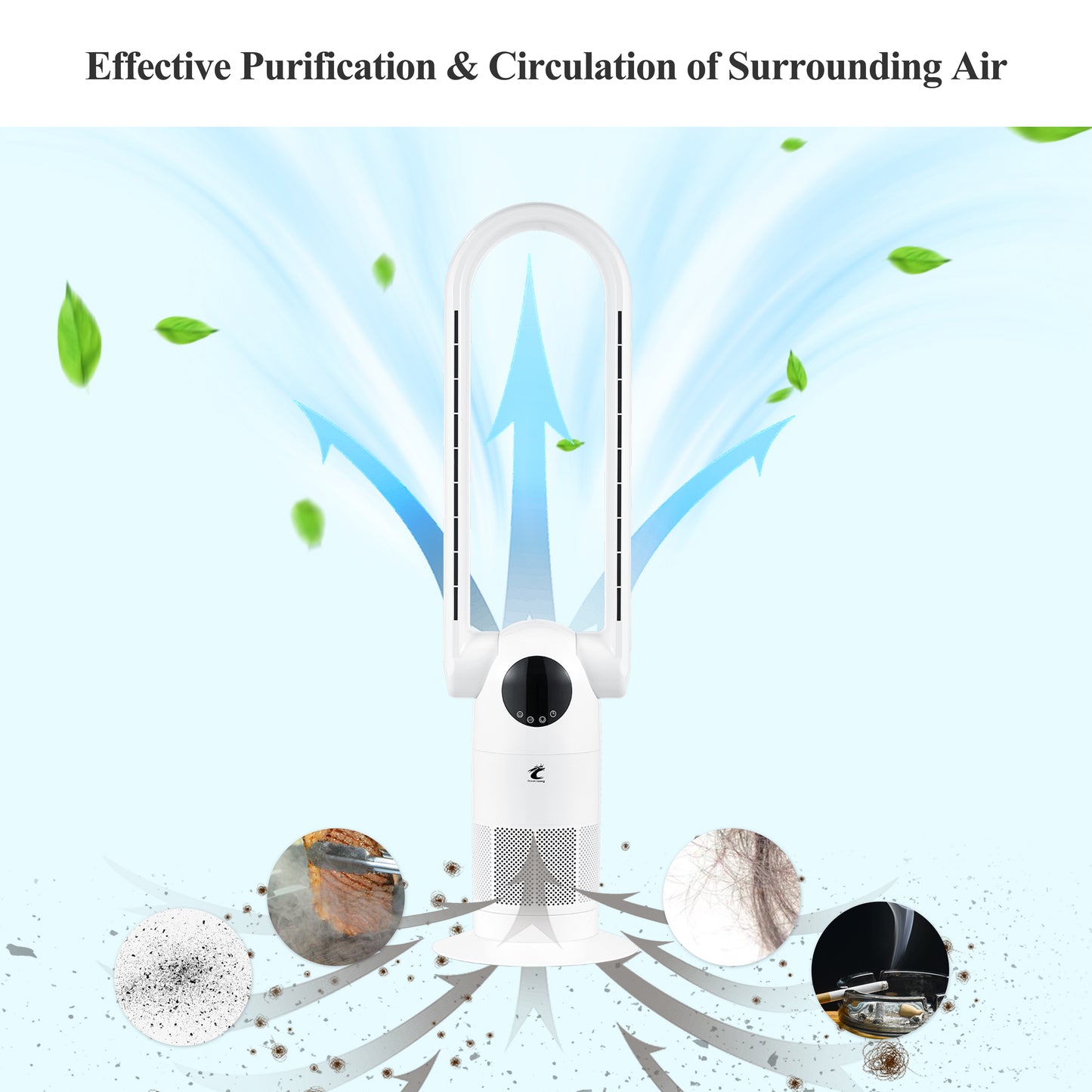 Ocean Loong Bladeless Tower Fan with Air Purifier 120° Oscillating - Quiet Cooling Fan for Bedroom Home Office - 9 Speeds 9Hs Timer Remote Control - 39inch AC68P White