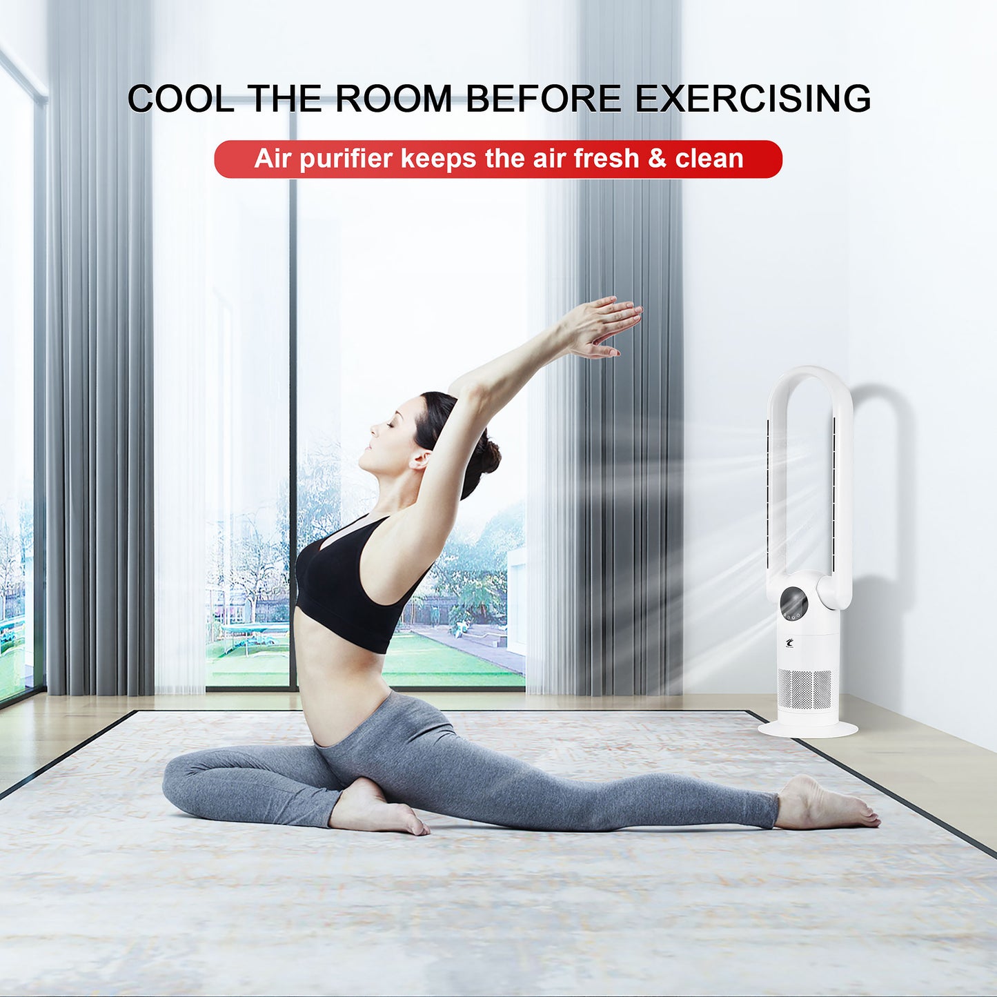 Ocean Loong Bladeless Tower Fan with Air Purifier 120° Oscillating - Quiet Cooling Fan for Bedroom Home Office - 9 Speeds 9Hs Timer Remote Control - 39inch AC68P White
