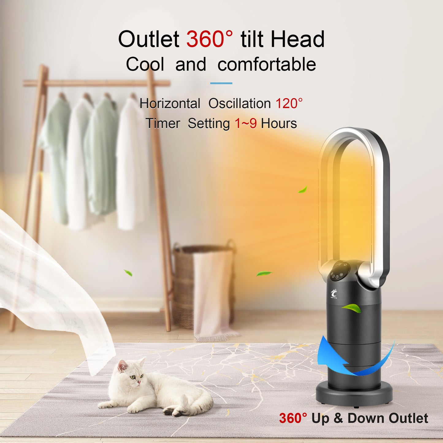OceanLoong 1500W Bladeless Tower Fan & Space Heater Combo for Home with Remote Control Timer Oscillation - Tip-Over Switch and Adjustable Thermostat - 29” AB01H (Gray)