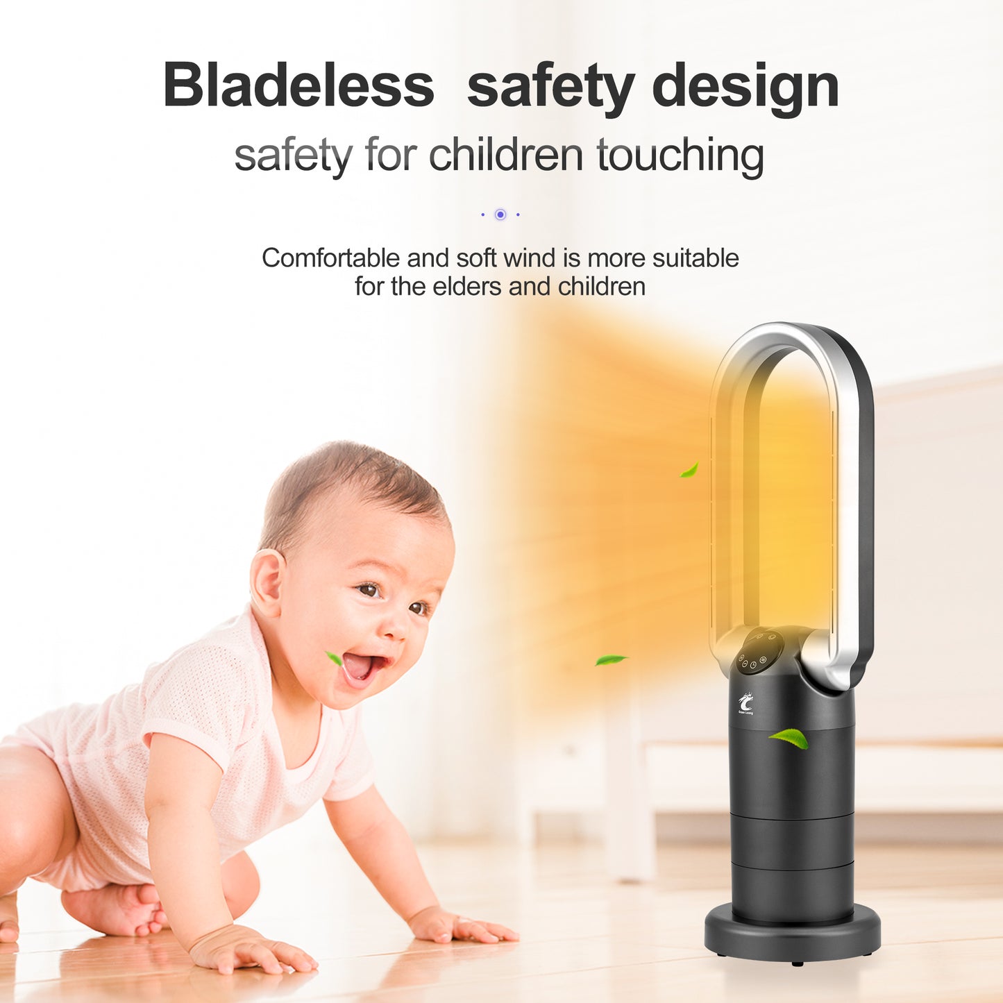 OceanLoong 1500W Bladeless Tower Fan & Space Heater Combo for Home with Remote Control Timer Oscillation - Tip-Over Switch and Adjustable Thermostat - 29” AB01H (Gray)