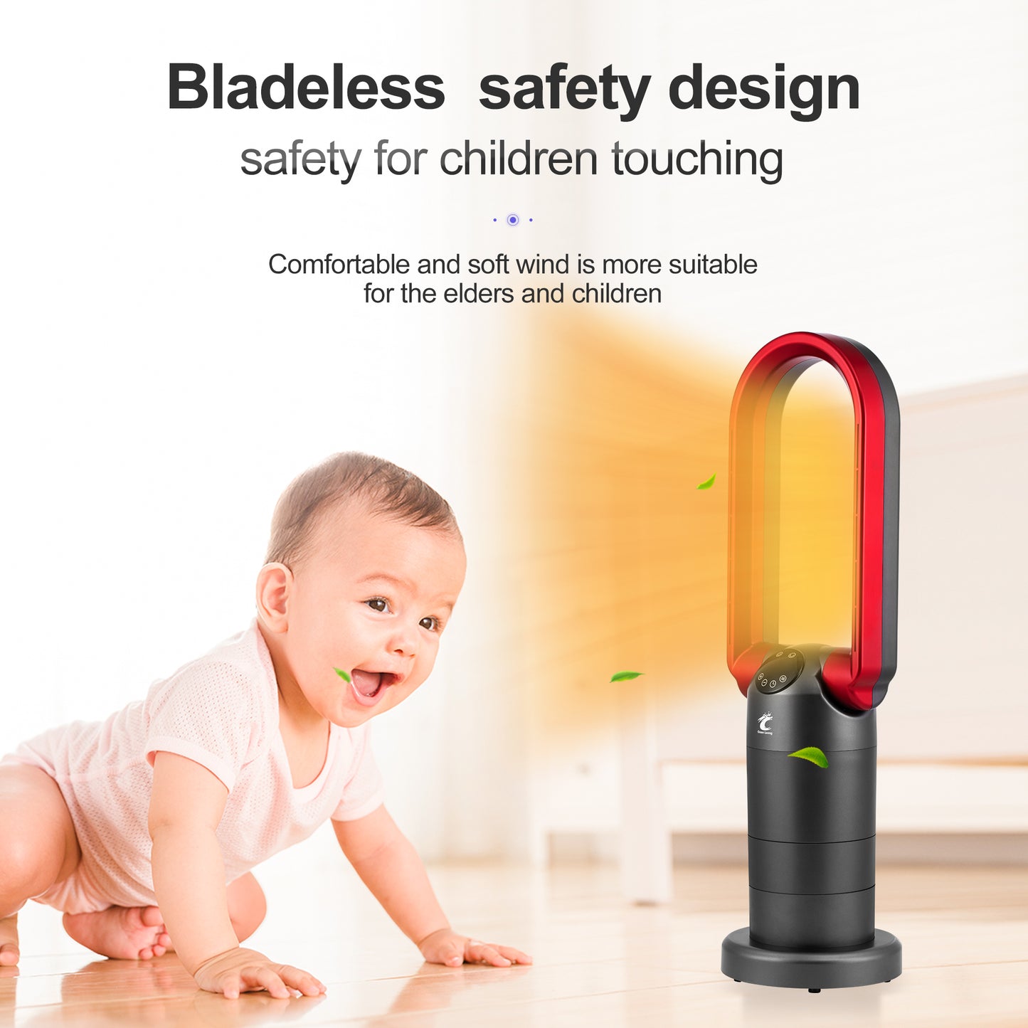 OceanLoong 1500W Bladeless Tower Fan & Space Heater Combo for Home with Remote Control Timer Oscillation Tip-Over Switch and Adjustable Thermostat - 29” AB01H (Red)