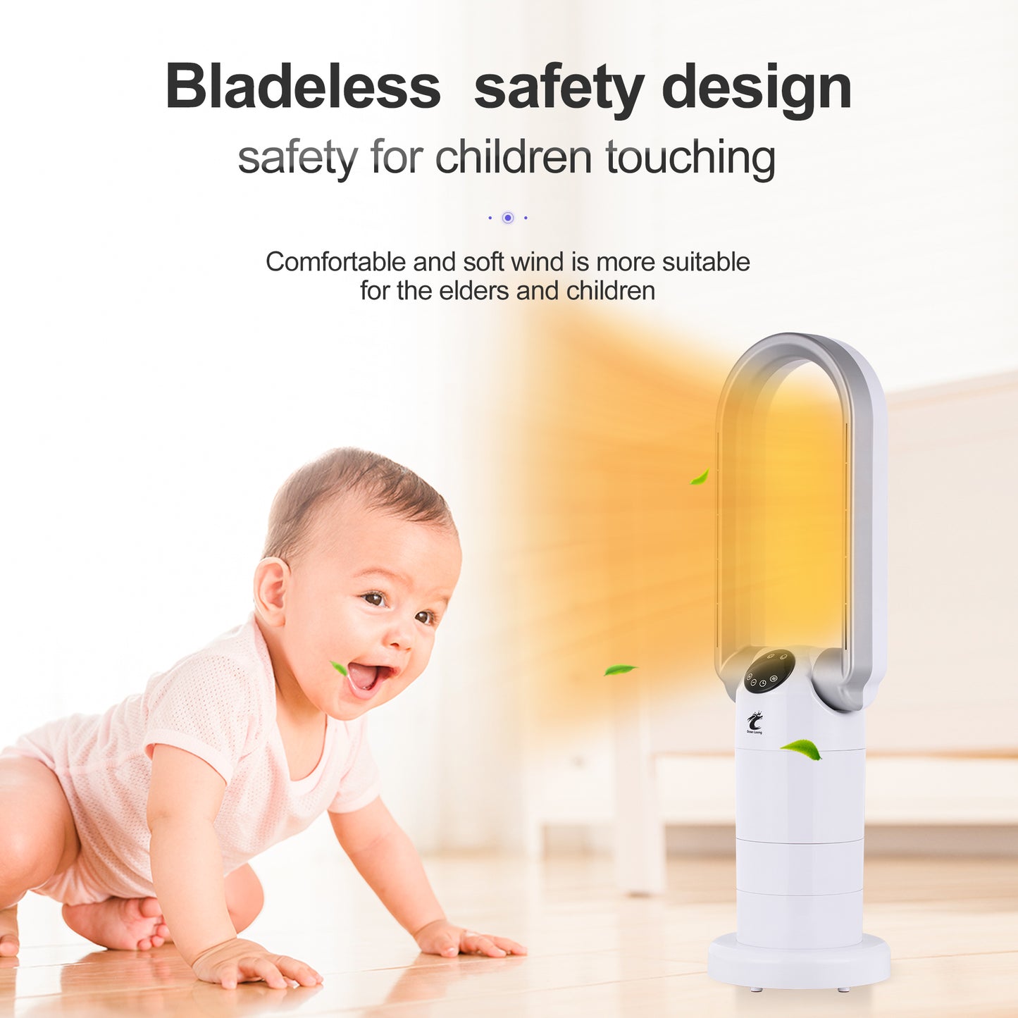 Ocean Loong 1500W Bladeless Tower Fan & Space Heater Combo for Home with Remote Control Timer Oscillation Tip-Over Switch and Adjustable Thermostat - 29” AB01H (White)