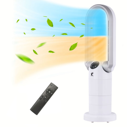Ocean Loong 1500W Bladeless Tower Fan & Space Heater Combo for Home with Remote Control Timer Oscillation Tip-Over Switch and Adjustable Thermostat - 29” AB01H (White)