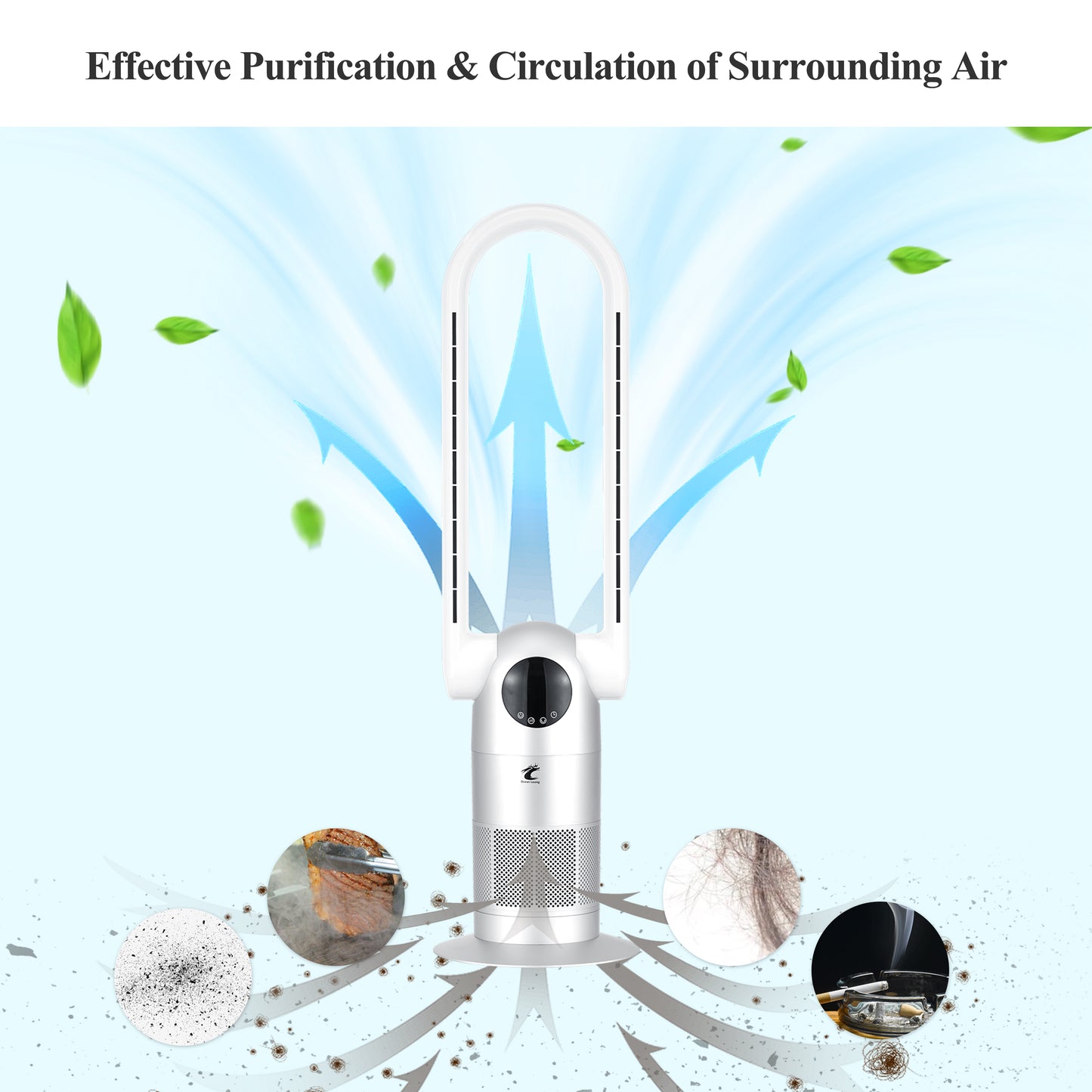 Ocean Loong Bladeless Tower Fan with Air Purifier - 120° Oscillating - Quiet Cooling Fan for Bedroom Home Office 9 Speeds 9Hs Timer - Remote Control - 39inch AC68P Silver