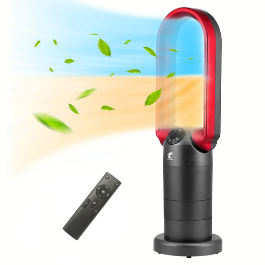 OceanLoong 1500W Bladeless Tower Fan & Space Heater Combo for Home with Remote Control Timer Oscillation Tip-Over Switch and Adjustable Thermostat - 29” AB01H (Red)