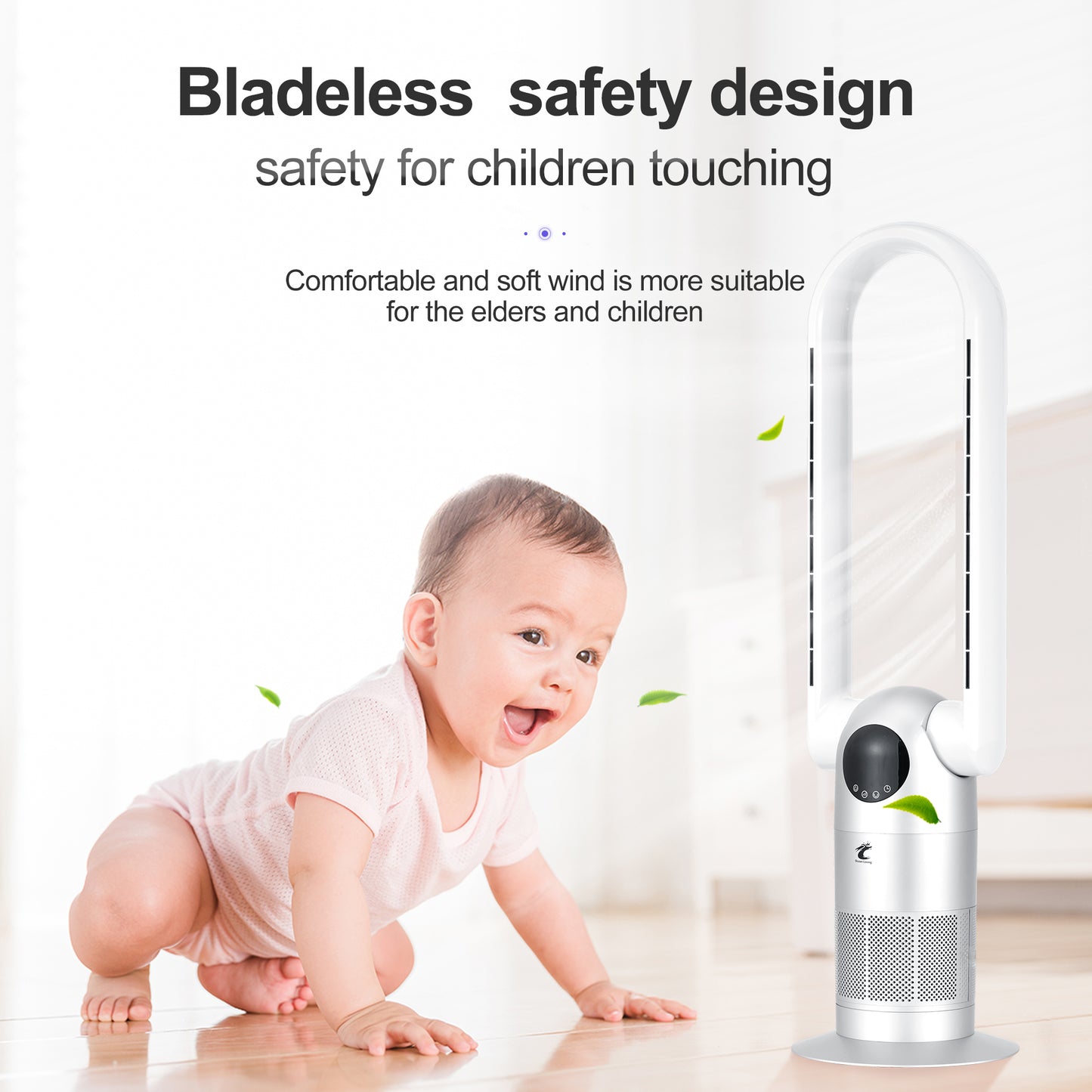 Ocean Loong Bladeless Tower Fan with Air Purifier - 120° Oscillating - Quiet Cooling Fan for Bedroom Home Office 9 Speeds 9Hs Timer - Remote Control - 39inch AC68P Silver