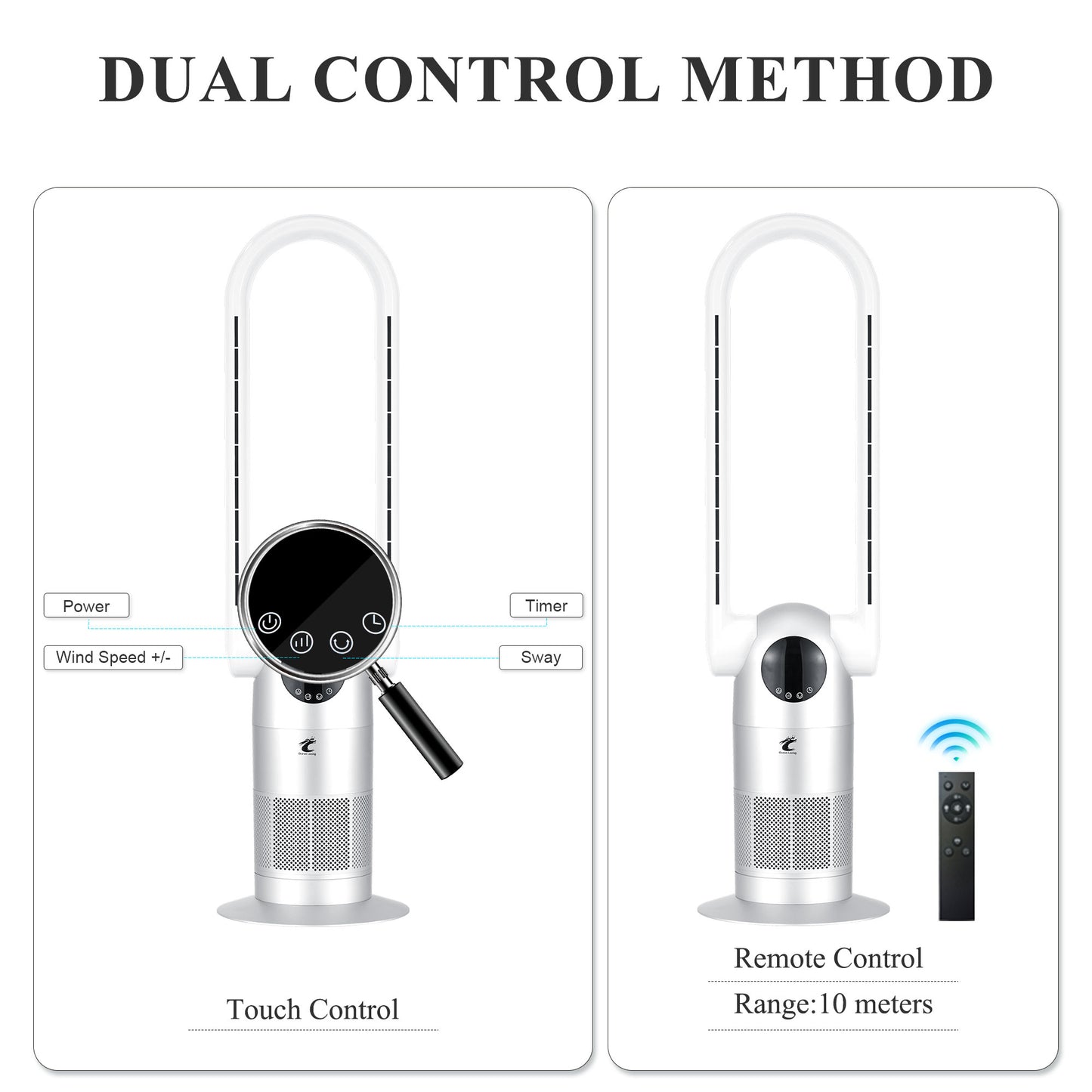 Ocean Loong Bladeless Tower Fan with Air Purifier - 120° Oscillating - Quiet Cooling Fan for Bedroom Home Office 9 Speeds 9Hs Timer - Remote Control - 39inch AC68P Silver