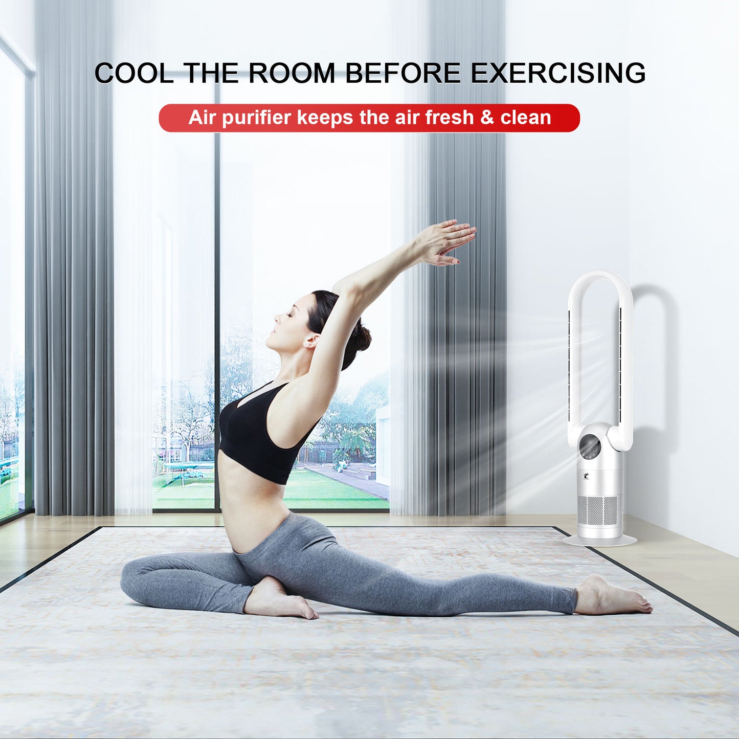 Ocean Loong Bladeless Tower Fan with Air Purifier - 120° Oscillating - Quiet Cooling Fan for Bedroom Home Office 9 Speeds 9Hs Timer - Remote Control - 39inch AC68P Silver